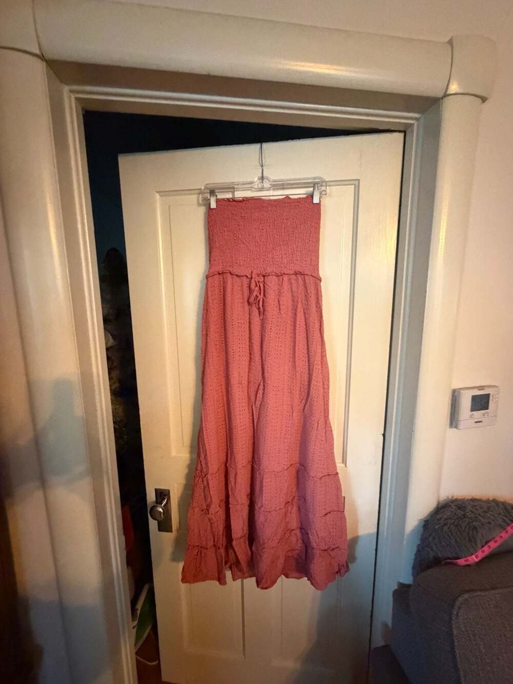 Jessica Simpson Maxi Dress Size XL Pink Smocked Eyelet Tiered Strapless